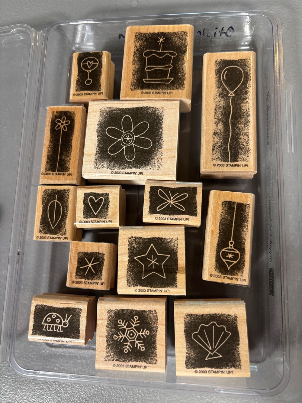 Stampin’ Up! Stipple Celebrations 2003 Wood Mount Stamp Set of 14